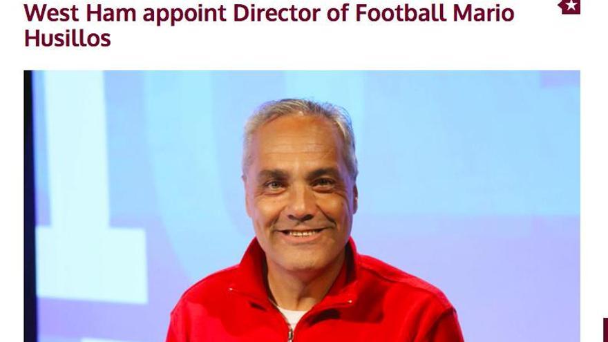 Mario Husillos ya es director deportivo del West Ham