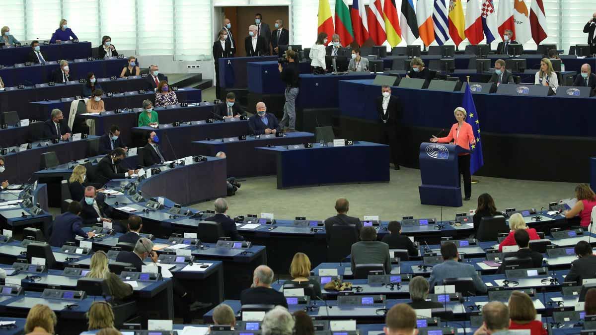 El Parlamento Europeo, durante la intervención de Ursula von der Leyen