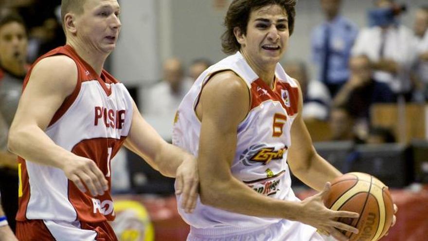 El base de la selección española Ricky Rubio, en el partido frente a Polonia de este fin de semana.