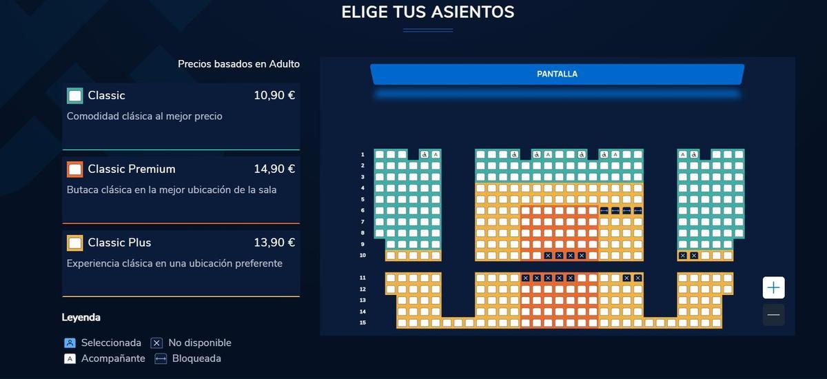 Escala de precios en una de las salas de Cinesa Getafe.