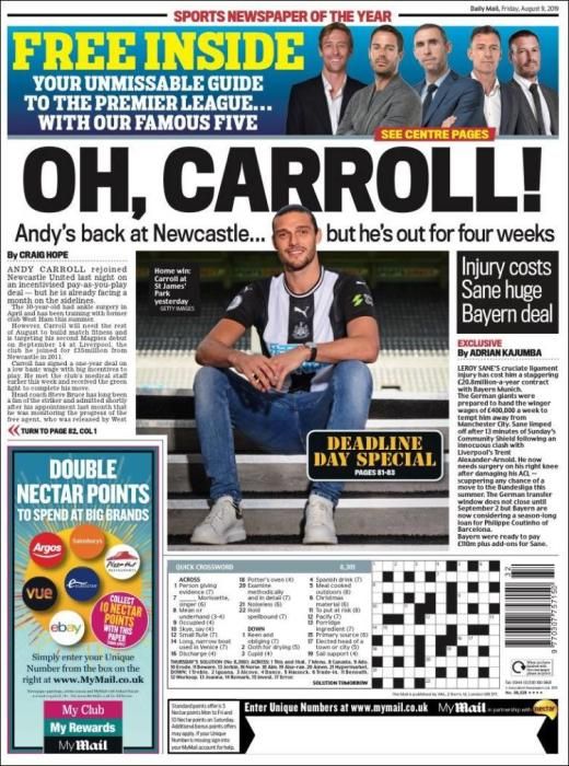 Portada Daily Mail Sport Viernes 9 de Agosto