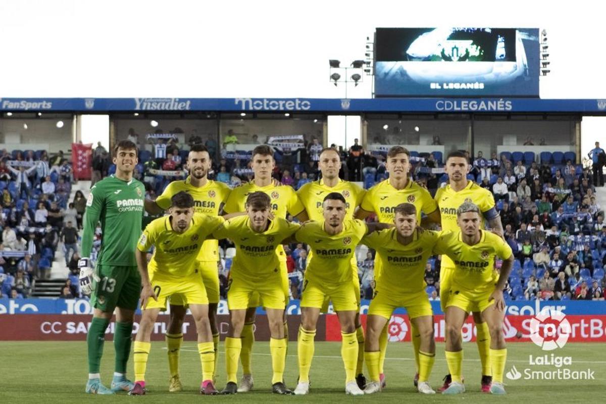 El once del Villarreal B en Butarque ante el Leganés.