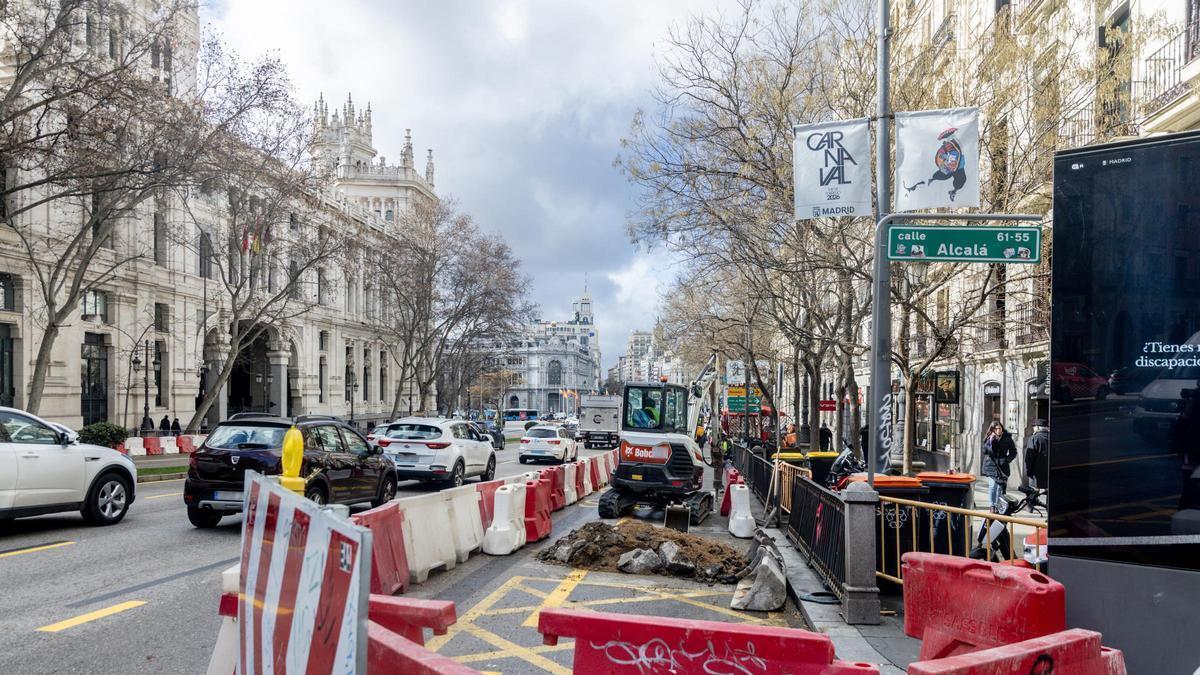 Comienzo de las obras del bulevar en la calle Alcalá, a 3 de febrero de 2026