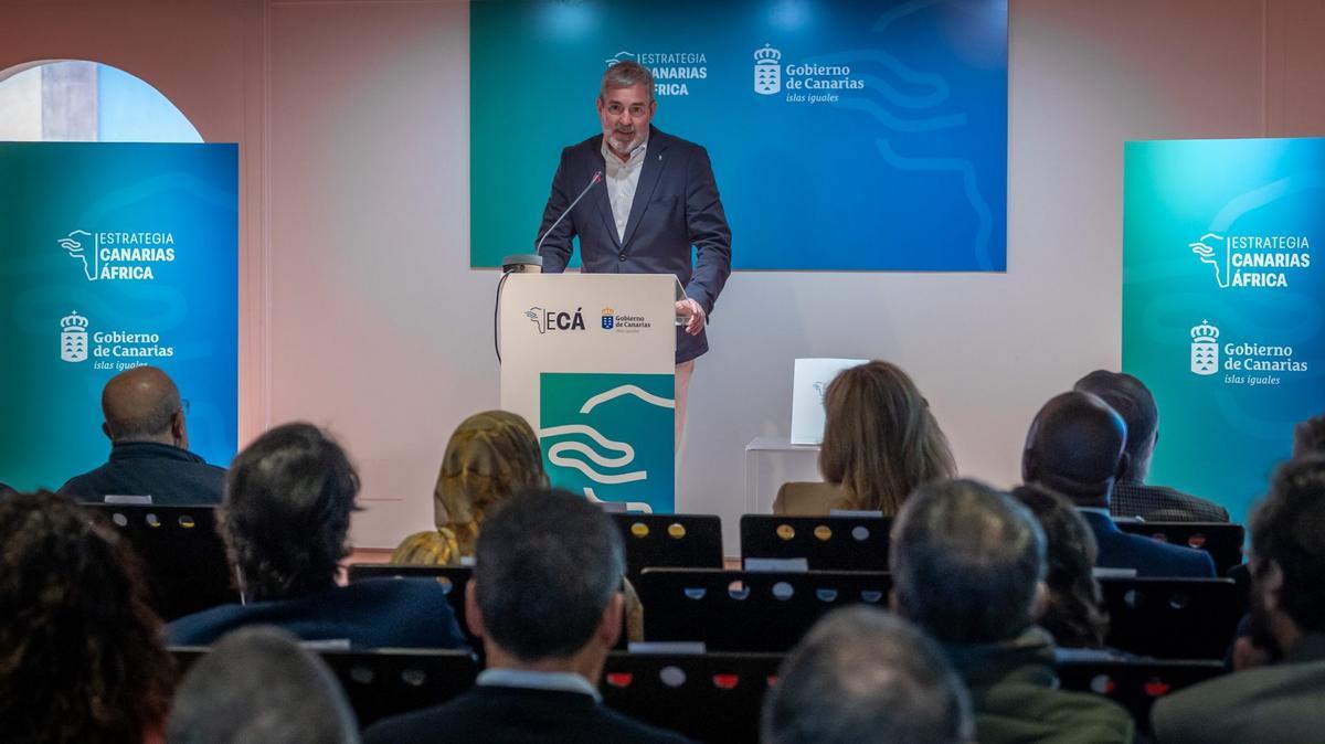 Fernando Clavijo durante la presentación de la Estrategia Canarias-África, este lunes, en Casa África.