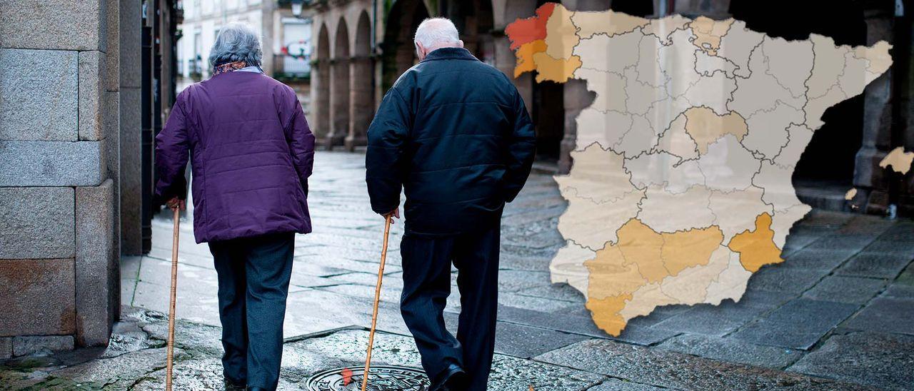 Imagen de fondo: una pareja de personas mayores en Ourense.