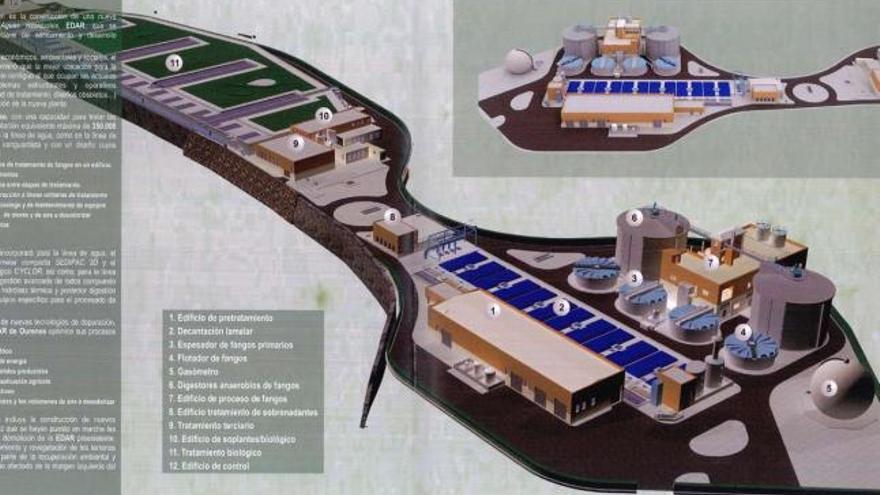 Recreación virtual de la futura Estación Depuradora de Ourense, en la zona de Reza, con su distribución.  // Repr. Iñaki Osorio