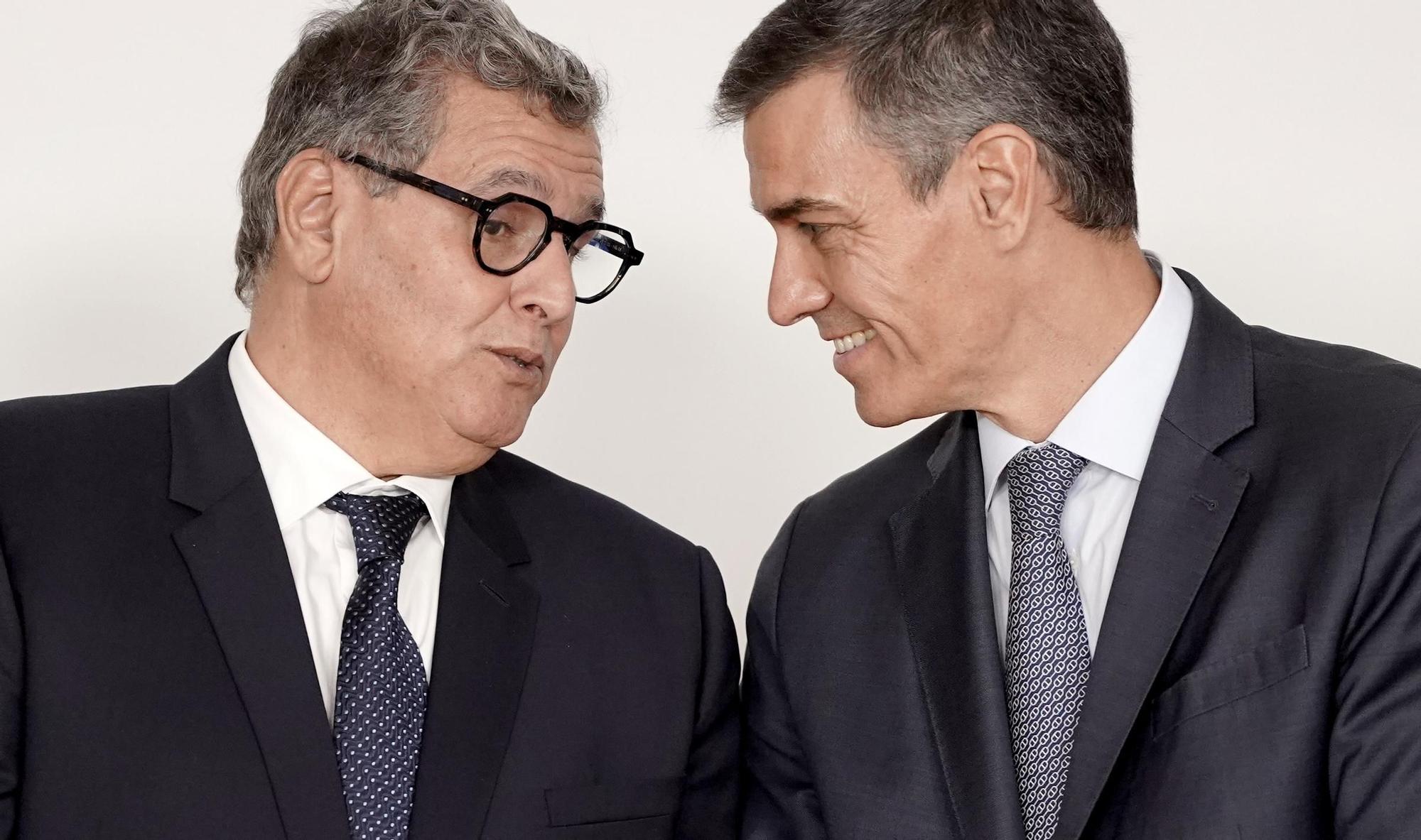 Pedro Sánchez, presidente del Gobierno y Aziz Akhannouch, presidente del Gobierno de Marruecos. XIII Reunión de Alto Nivel España - Marruecos.