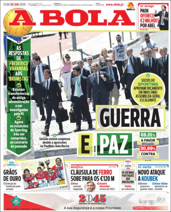 Portada A BOLA domingo 30 de junio de 2019