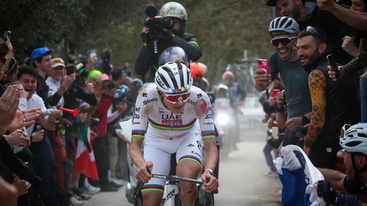 Pogacar, durante la anterior edición de la Strade Bianche