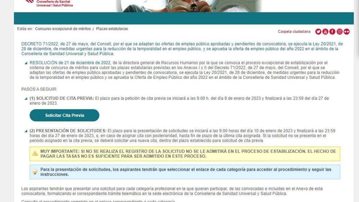 Portal específico en la web de la Conselleria de Sanidad para realizar los trámites. LEVANTE-EMV