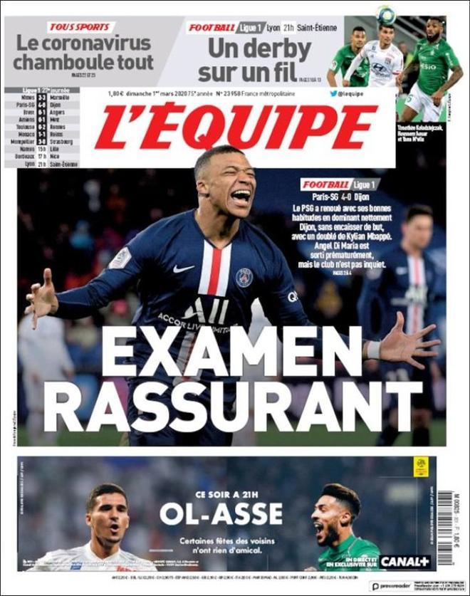 Esta es la portada de LEquipe del domingo 1 de marzo