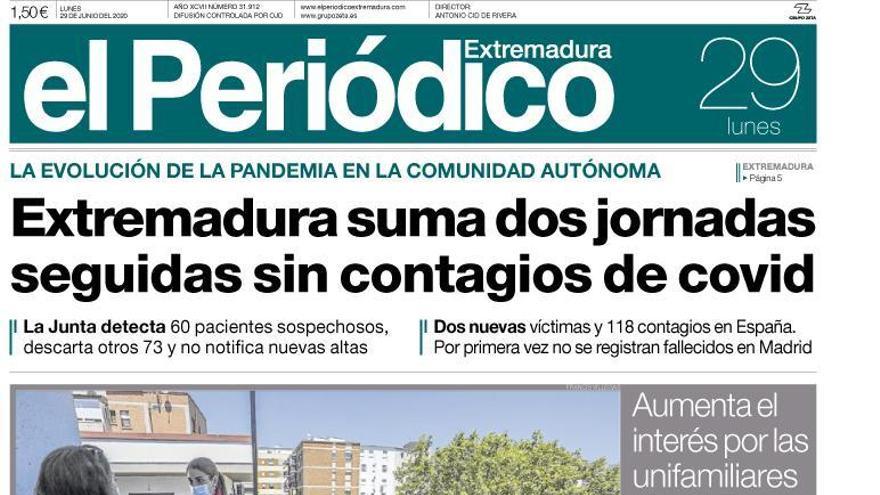 Esta es la portada de EL PERIÓDICO EXTREMADURA correspondiente al día 29 de junio del 2020