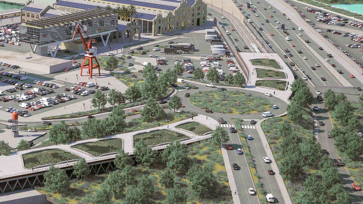 Simulación de la terminal de contenedores, en los antiguos astilleros de Unión Naval.