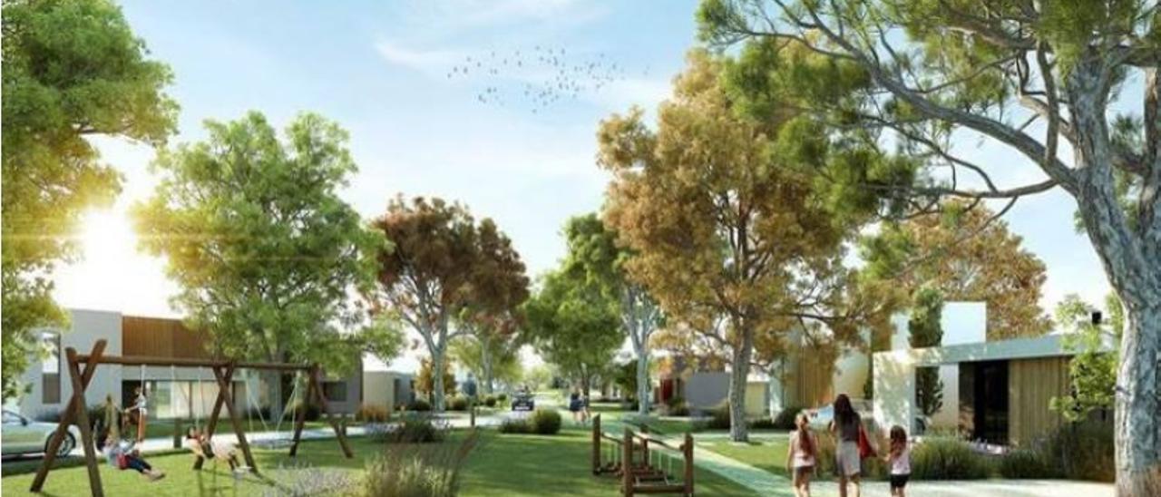 Recreación de un ejemplo de integración de la vegetación y de los espacios libres privados entre la edificación. J