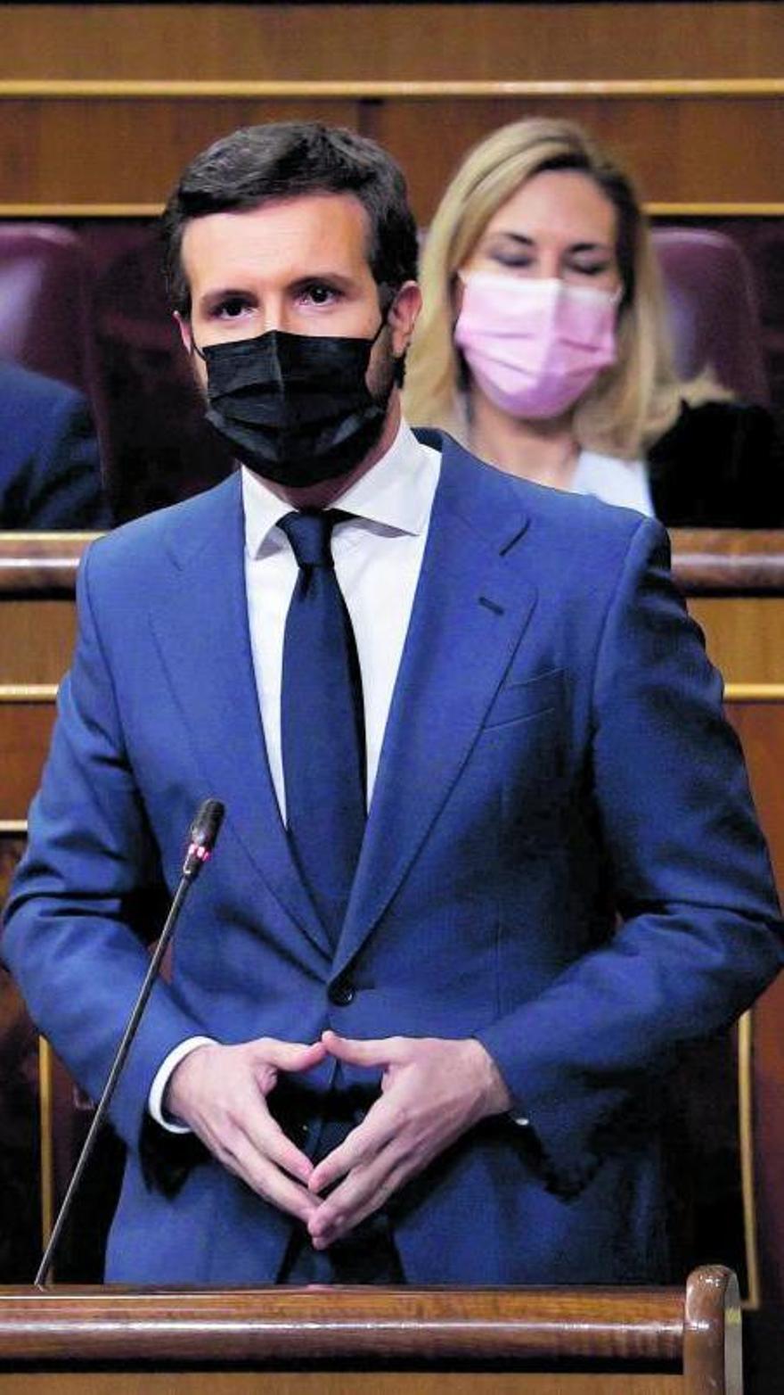 El presidente del PP, Pablo Casado, ayer, en la sesión de control al Gobierno. | | CHEMA MOYA / EFE