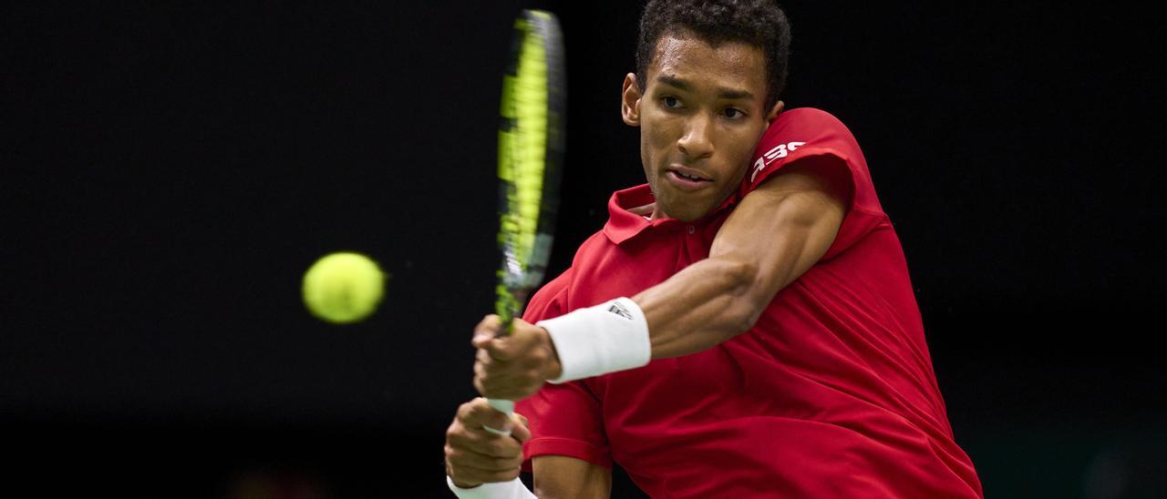 Felix Auger-Aliassime, durante las eliminatorias que le dieron a Canadá su pase a las Finales de la Davis en Málaga.