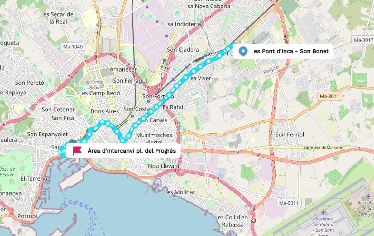 Die Haltestellen der Nachtbuslinie N4.
