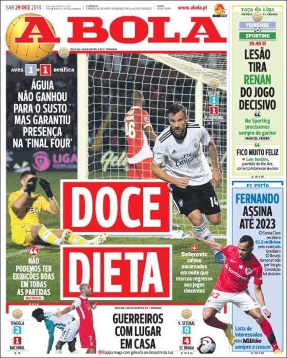 Portada A BOLA sábado 29 de diciembre 2018