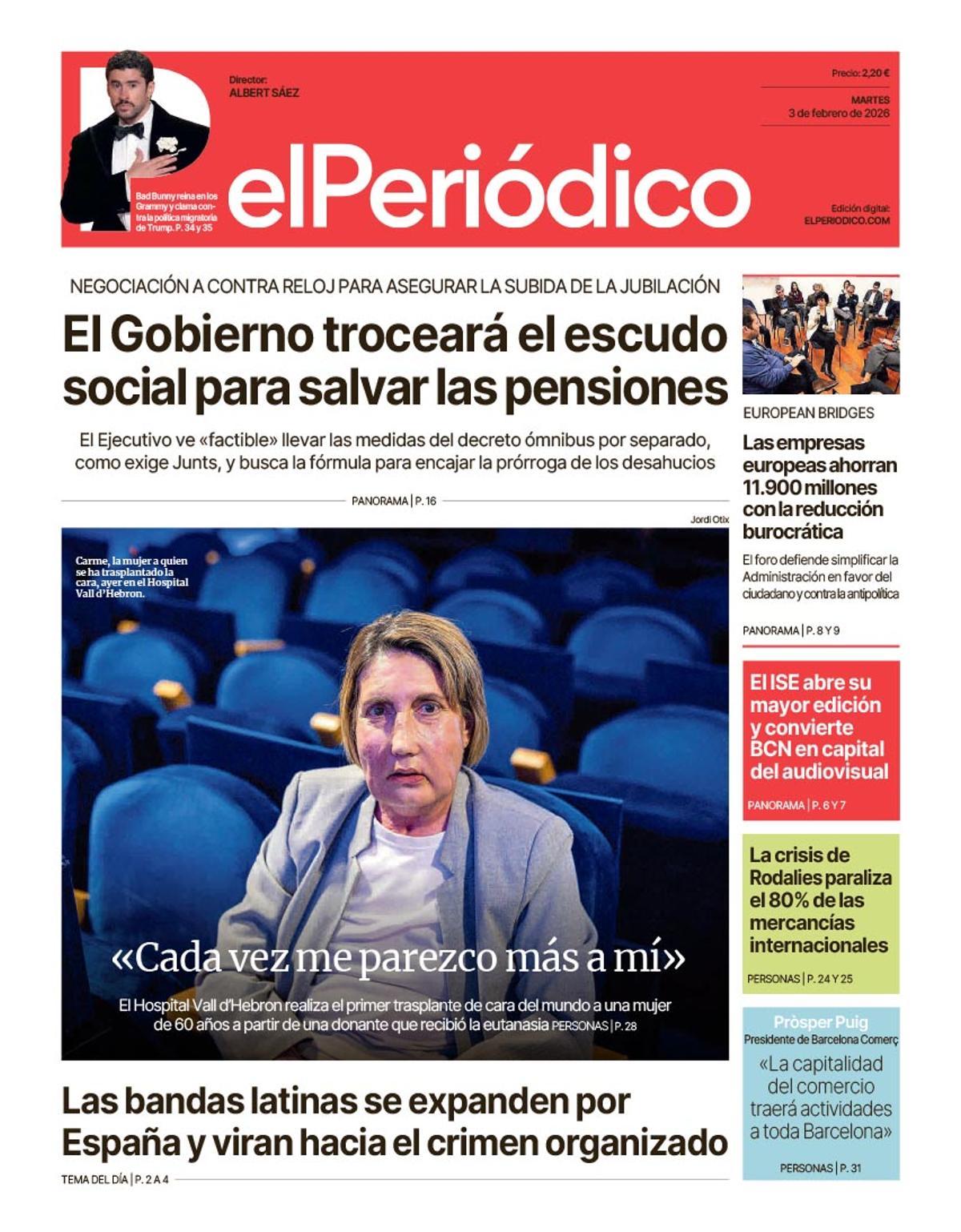 La portada de EL PERIÓDICO del 3 de febrero de 2026