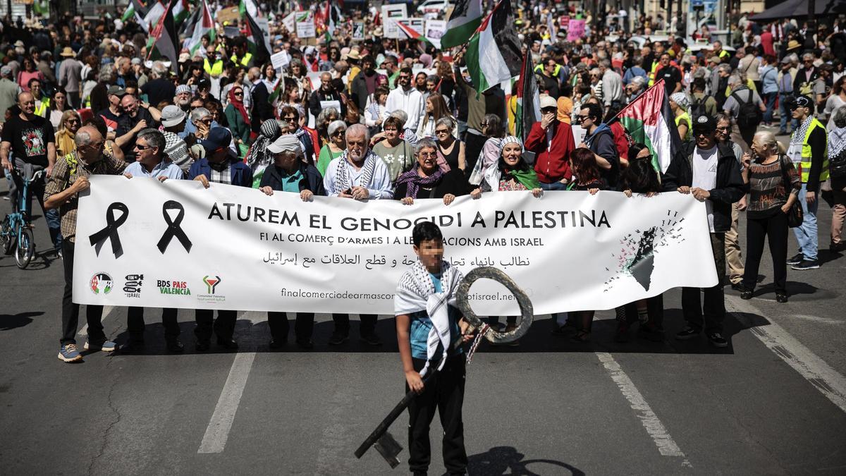 Manifestación contra el comercio de armas en la crisis de Oriente Medio.