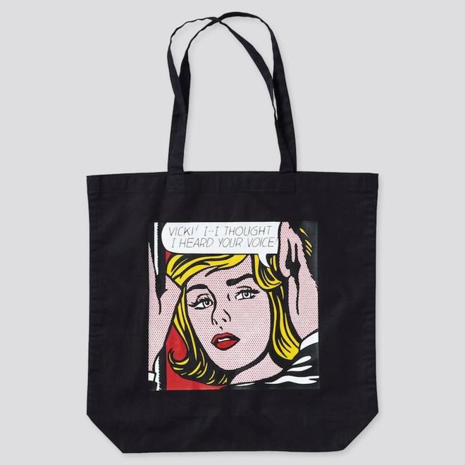 Bolsa de tela negra con ilustración de Roy Lichtenstein, de Uniqlo