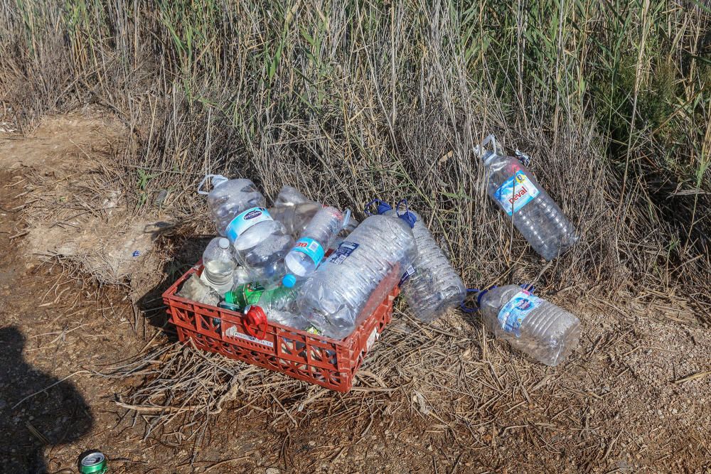 Guardia Civil y Policía cierran el paso a los bañistas en la laguna de Torrevieja. El personal del parque natural y agentes ambientales de la Generalitat informan sobre la prohibición de baño