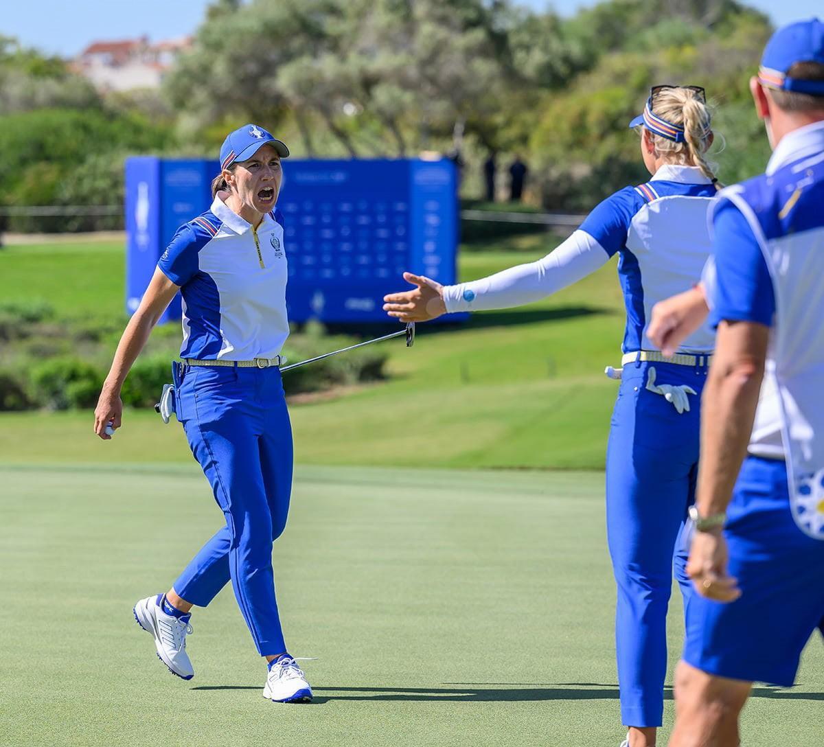 Carlota Ciganda grita con rabia después de ganar uno de los puntos del equipo europeo en la jornada Carlota Ciganda grita con rabia después de ganar uno de los puntos del equipo europeo en la jornada