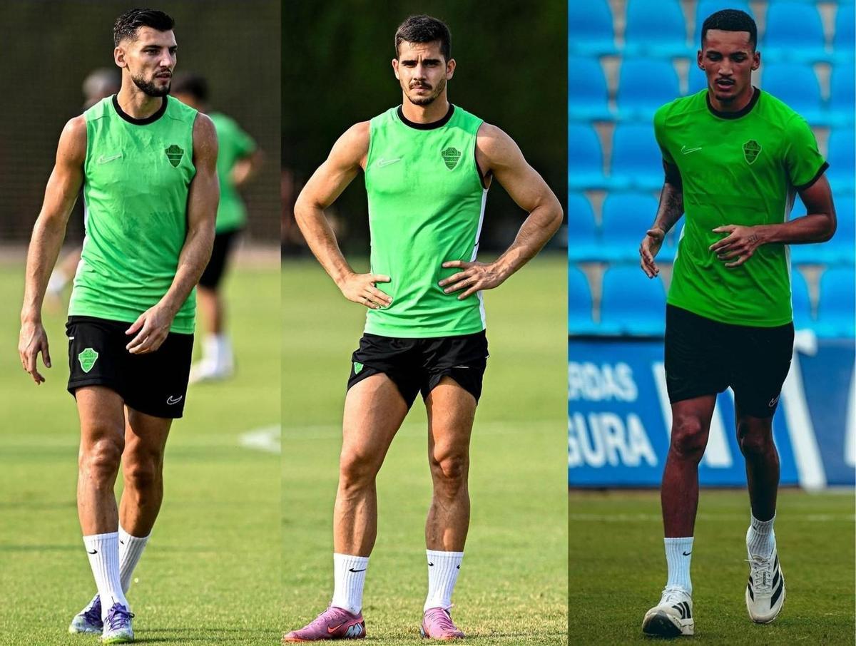 Rafa Mir, André Silva y Álvaro Rodríguez, entrenando con el Elche