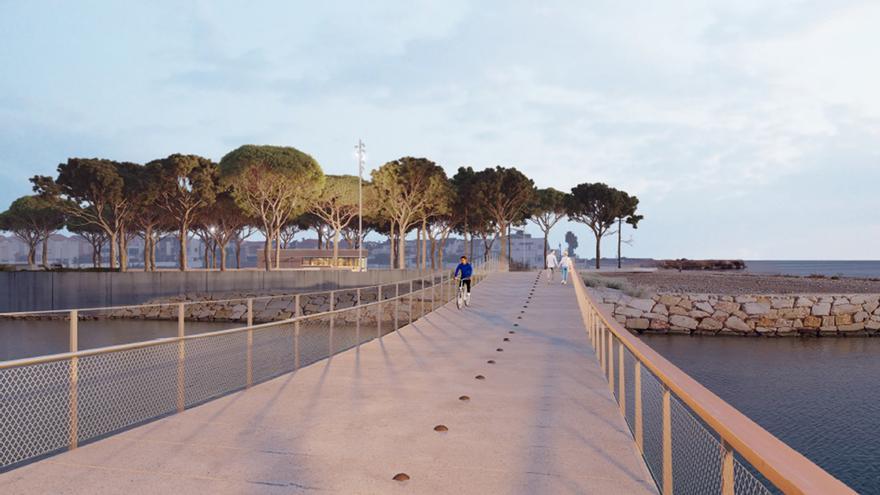 Otra recreación de la pasarela ciclopeatonal.