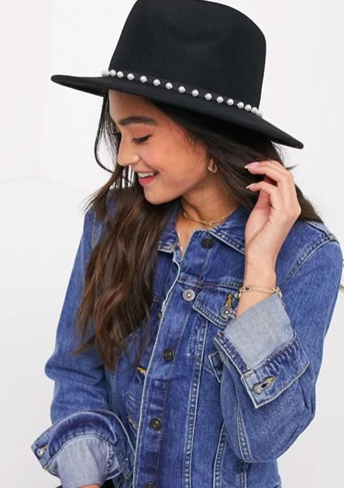 Sombrero Panamá de fieltro con ribete de perlas y ajuste de talla en negro de ASOS DESIGN