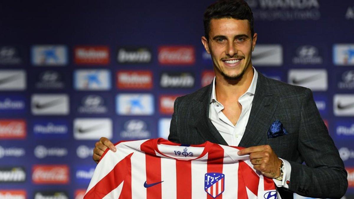 Mario Hermoso en su presentación como nuevo jugador del Atlético de Madrid