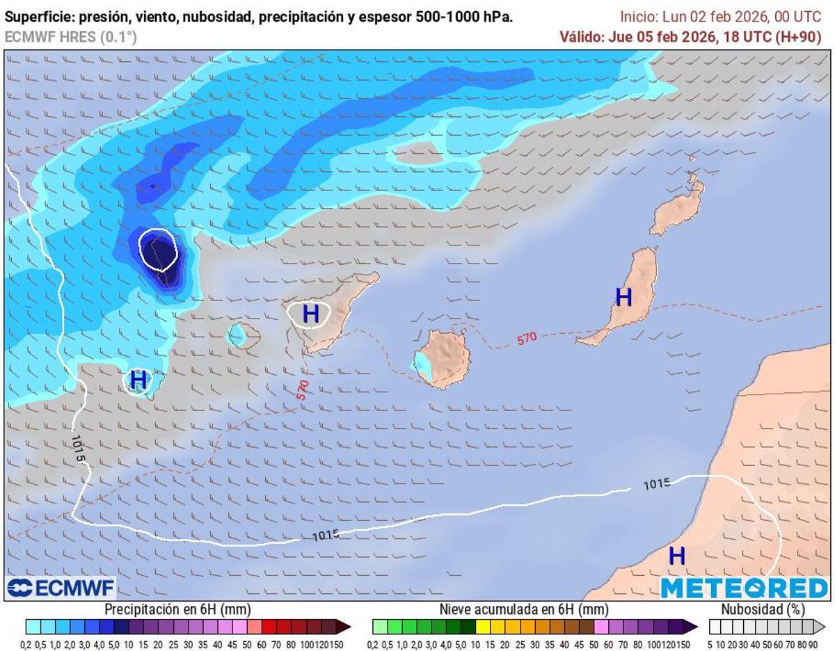 Modelo ECMWF para el jueves 5 de febrero