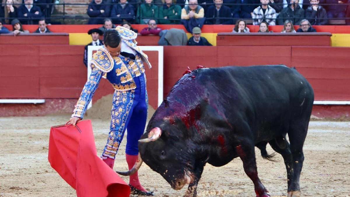 Manzanares, durante la faena al primer toro el domingo en València