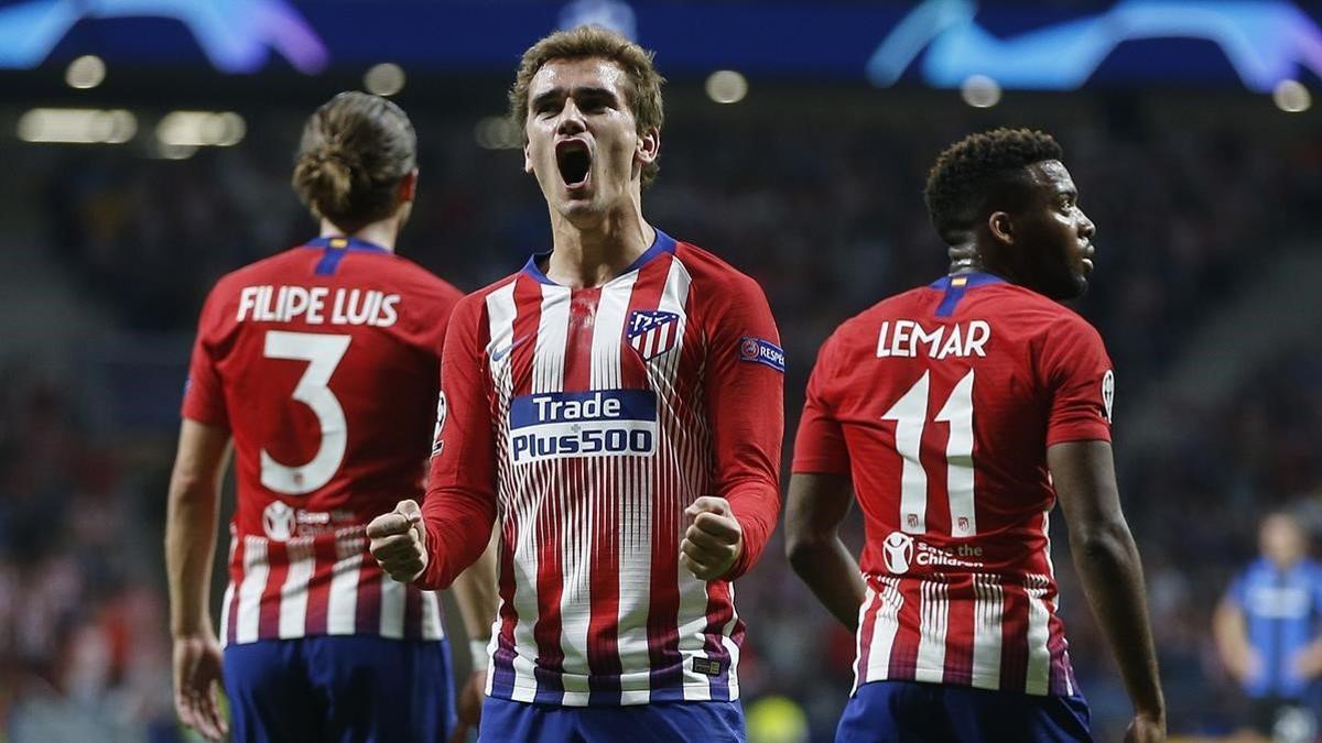 Griezmann celebra un gol esta temporada.