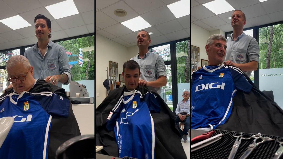 Tres de los clientes de la peluquería gijonesa a los que le ponen la camiseta azul