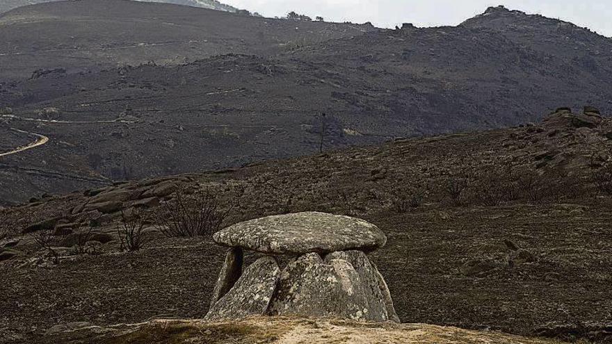 El dolmen de Salas, rodeado de la negrura en Muíños. // Brais Lorenzo