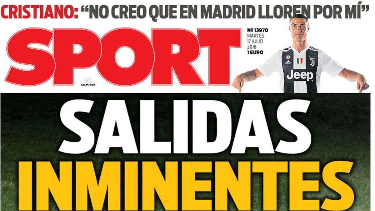 La portada de SPORT, martes 17 de julio de 2018