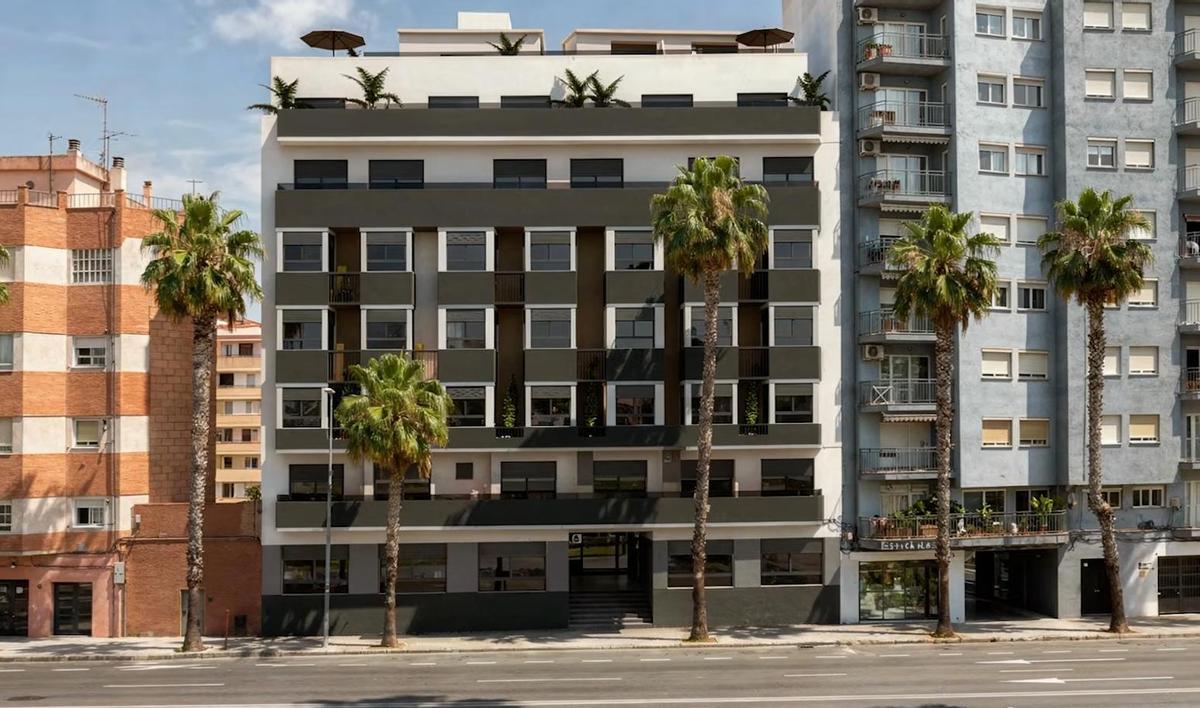 Recreación digital del bloque de viviendas que se proyecta sobre el antiguo hotel.