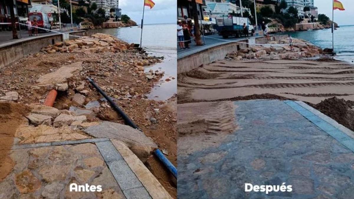 El antes y después de los destrozos ocasionados por las lluvias torrenciales del pasado domingo.