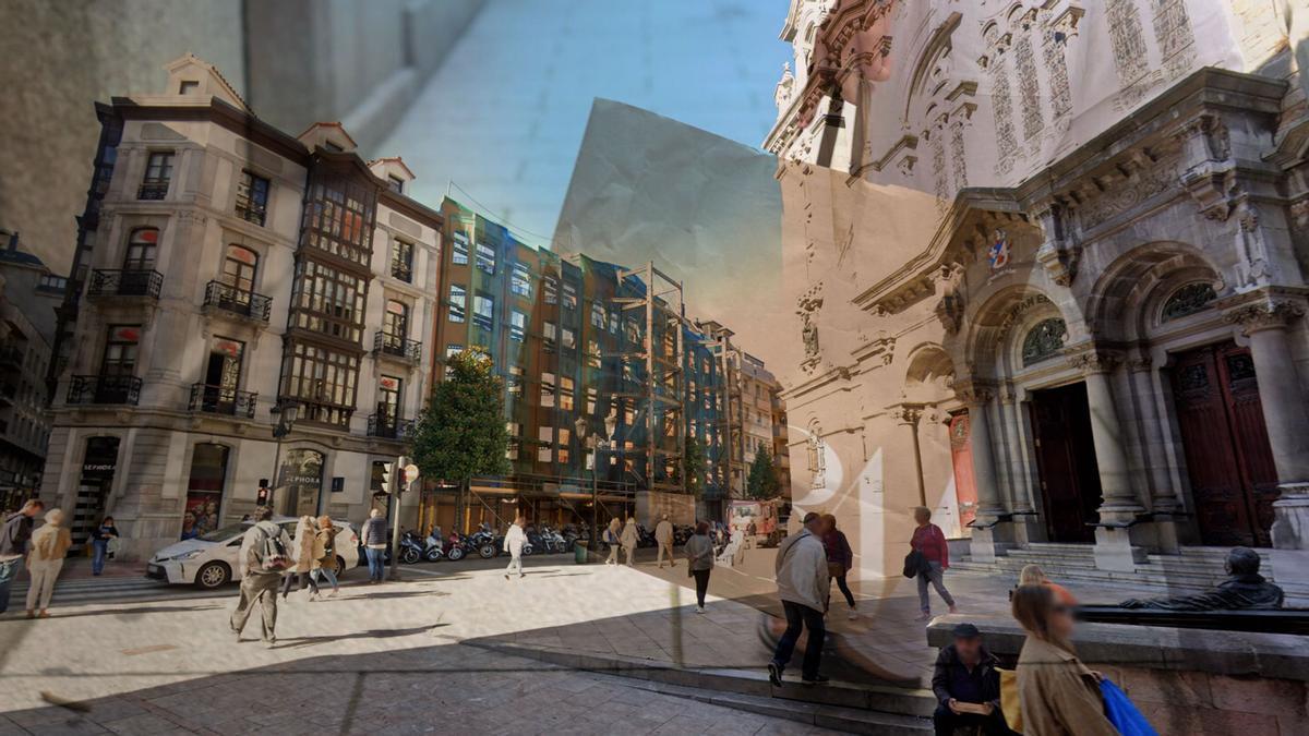 Al fondo, el edificio de la calle Melquíades Álvarez.