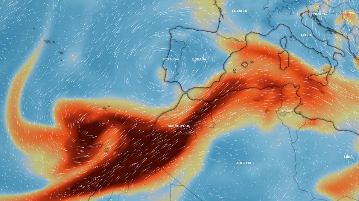 Trayectoria prevista de la nubes sobre la península para las próximas horas