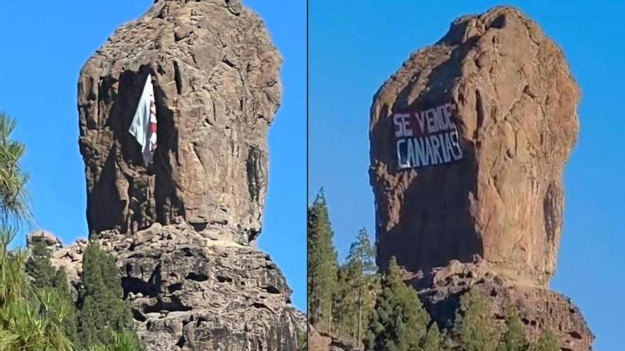 Atentado en la cumbre de Gran Canaria: clavan una pancarta de grandes dimensiones en el Nublo