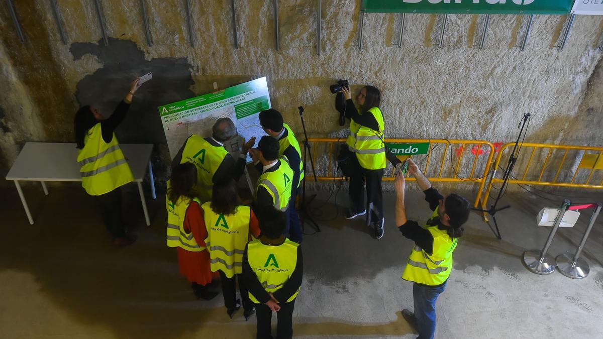 Acto de colocación de la primera piedra de las obras de ampliación de la Línea 2 del metro de Málaga.