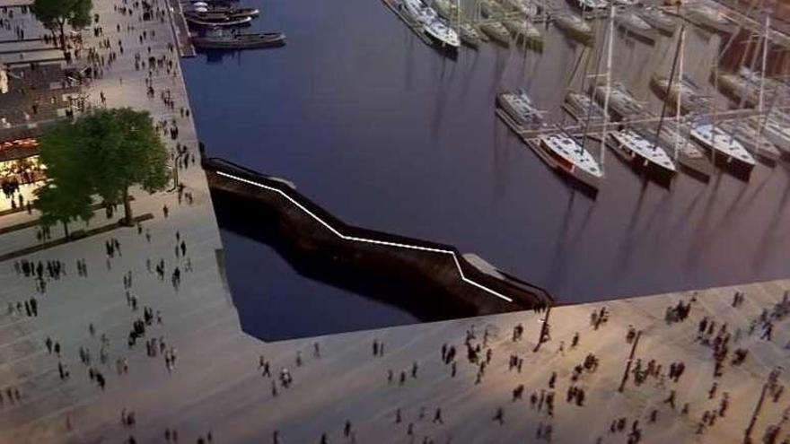 Imagen de la pasarela sobre el mar en la recreación virtual de la Marina.