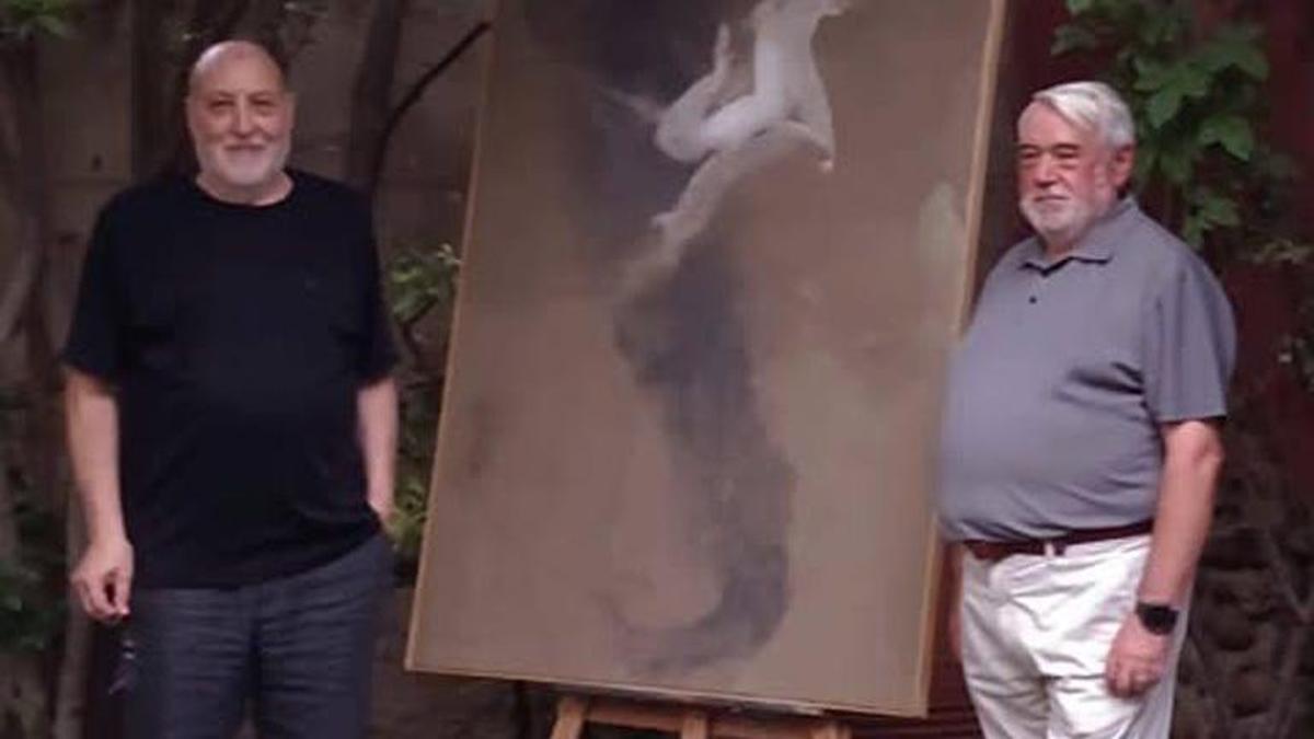 Miguel Ángel Domínguez junto al alcade, Manuel Alcega.