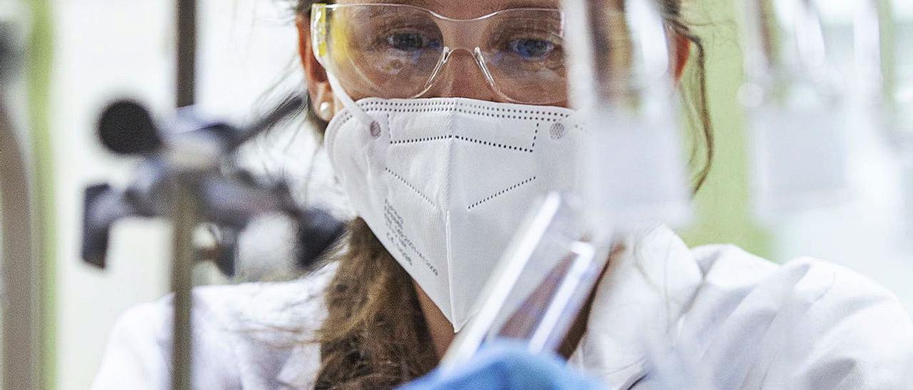 La investigadora Irene Bosque, en los laboratorios de Química de la Universidad de Alicante. | ALEX DOMÍNGUEZ