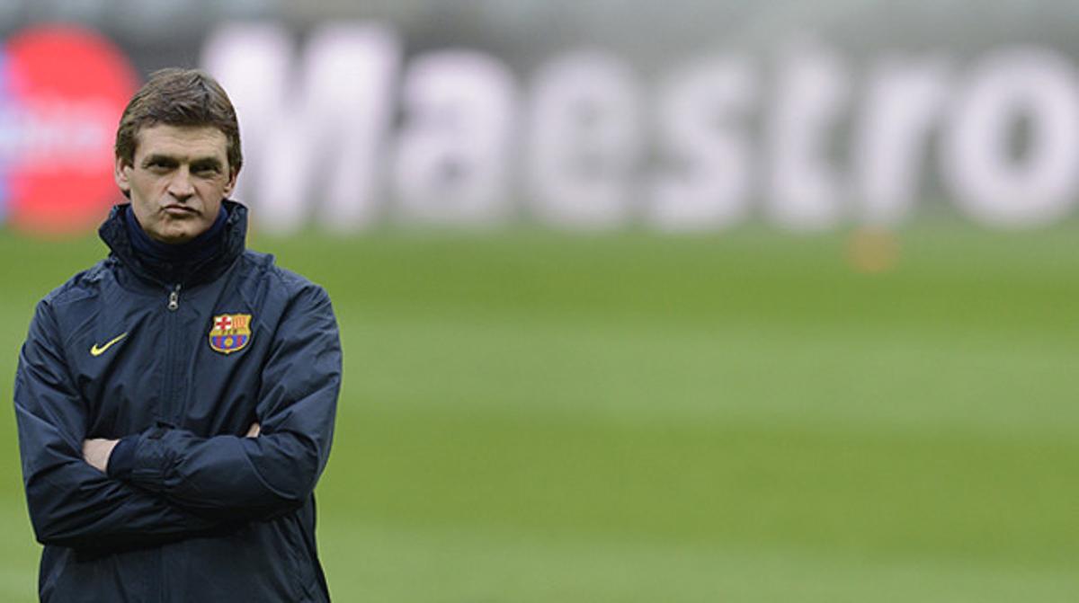 Tito Vilanova, durant un entrenament, a finals d’abril.