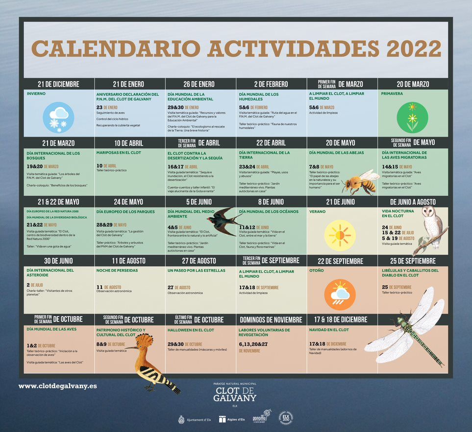 Calendario de actividades en el Clot de Galvany