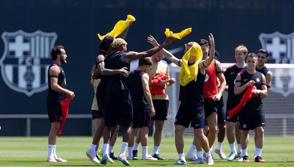 Alegría en la última sesión de un Barça campeón
