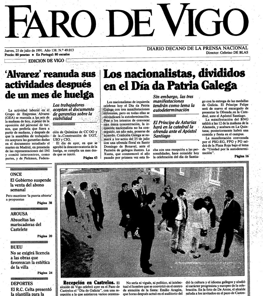 O Día de Galicia a través das portadas de FARO DE VIGO
